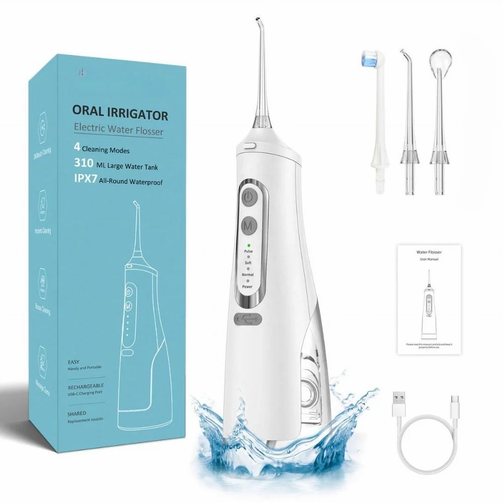 Oral Irrigator, Portable, Cordless &amp; Rechargeable, 4 Cleaning Modes, IPX7 Waterproof