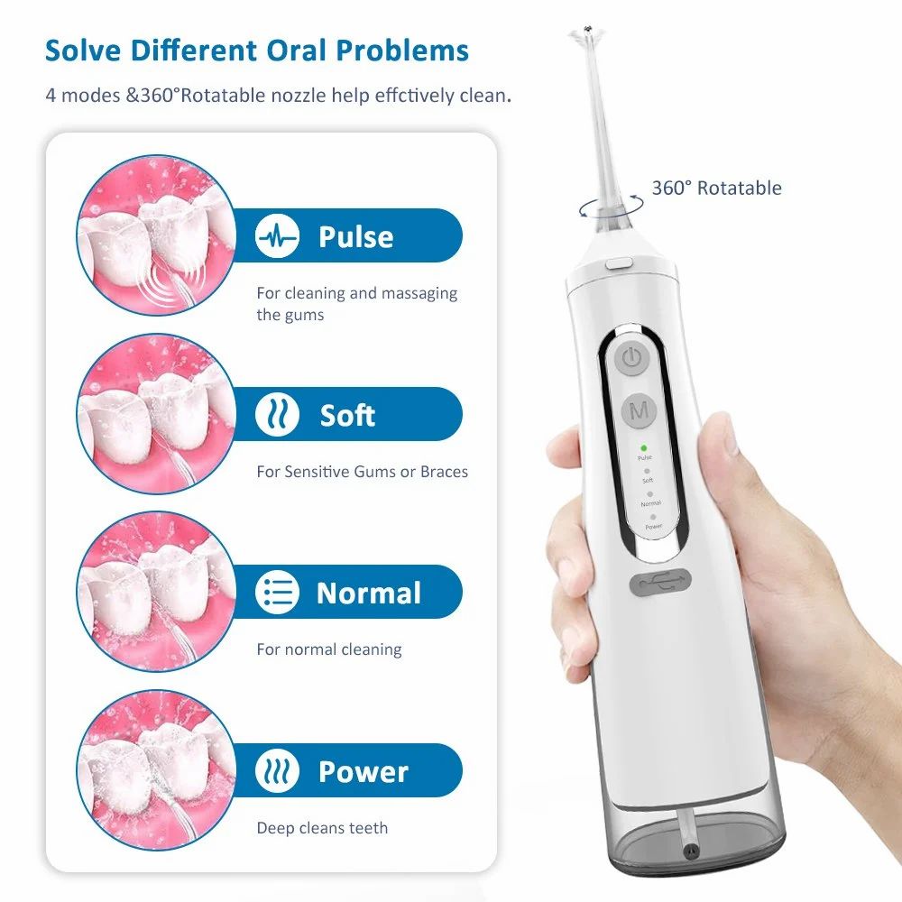 Oral Irrigator, Portable, Cordless &amp; Rechargeable, 4 Cleaning Modes, IPX7 Waterproof