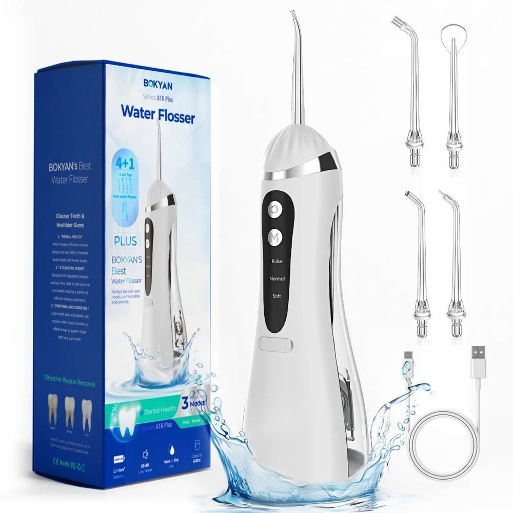 Oral Irrigator, Portable, Cordless &amp; Rechargeable, 4 Cleaning Modes, IPX7 Waterproof