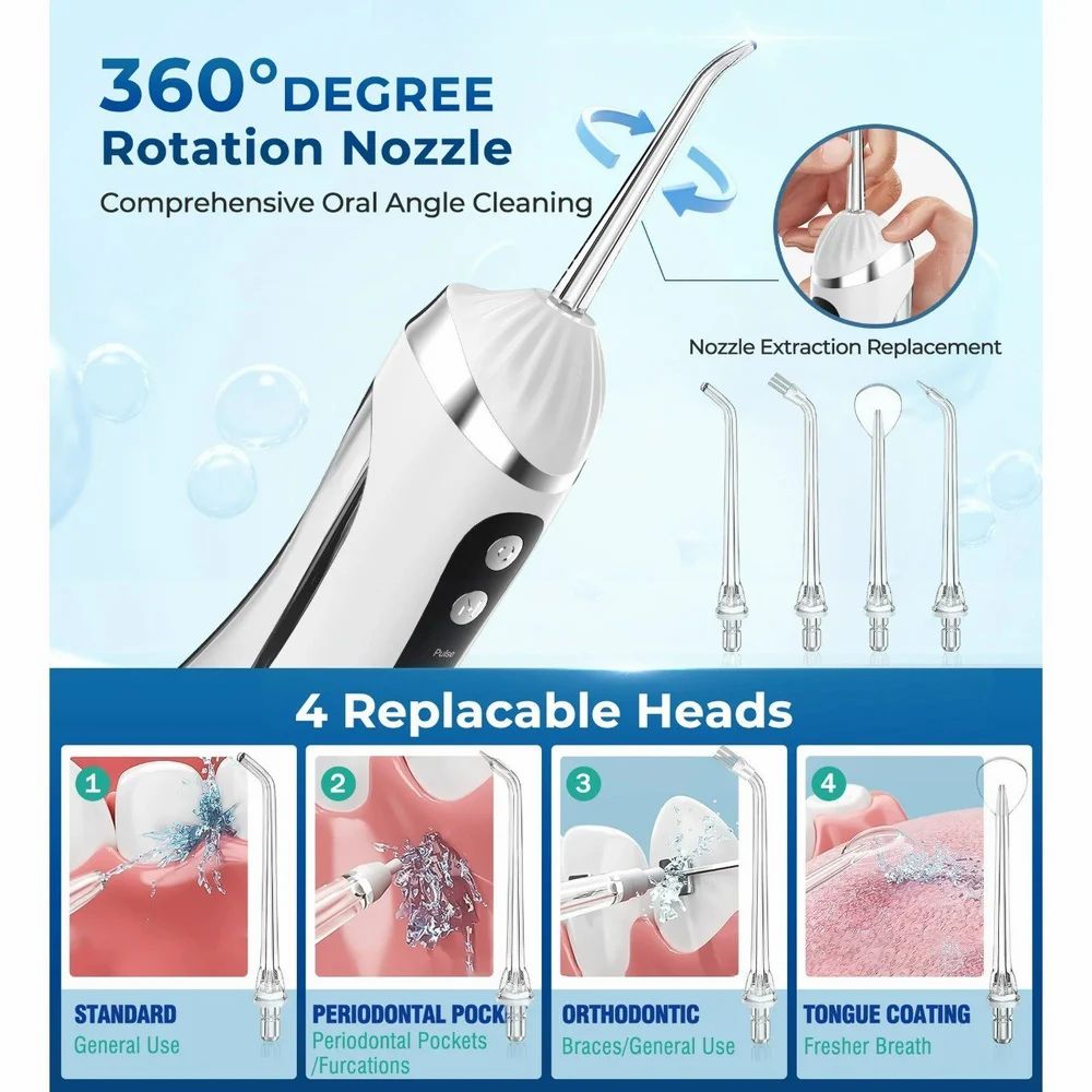 Oral Irrigator, Portable, Cordless &amp; Rechargeable, 4 Cleaning Modes, IPX7 Waterproof